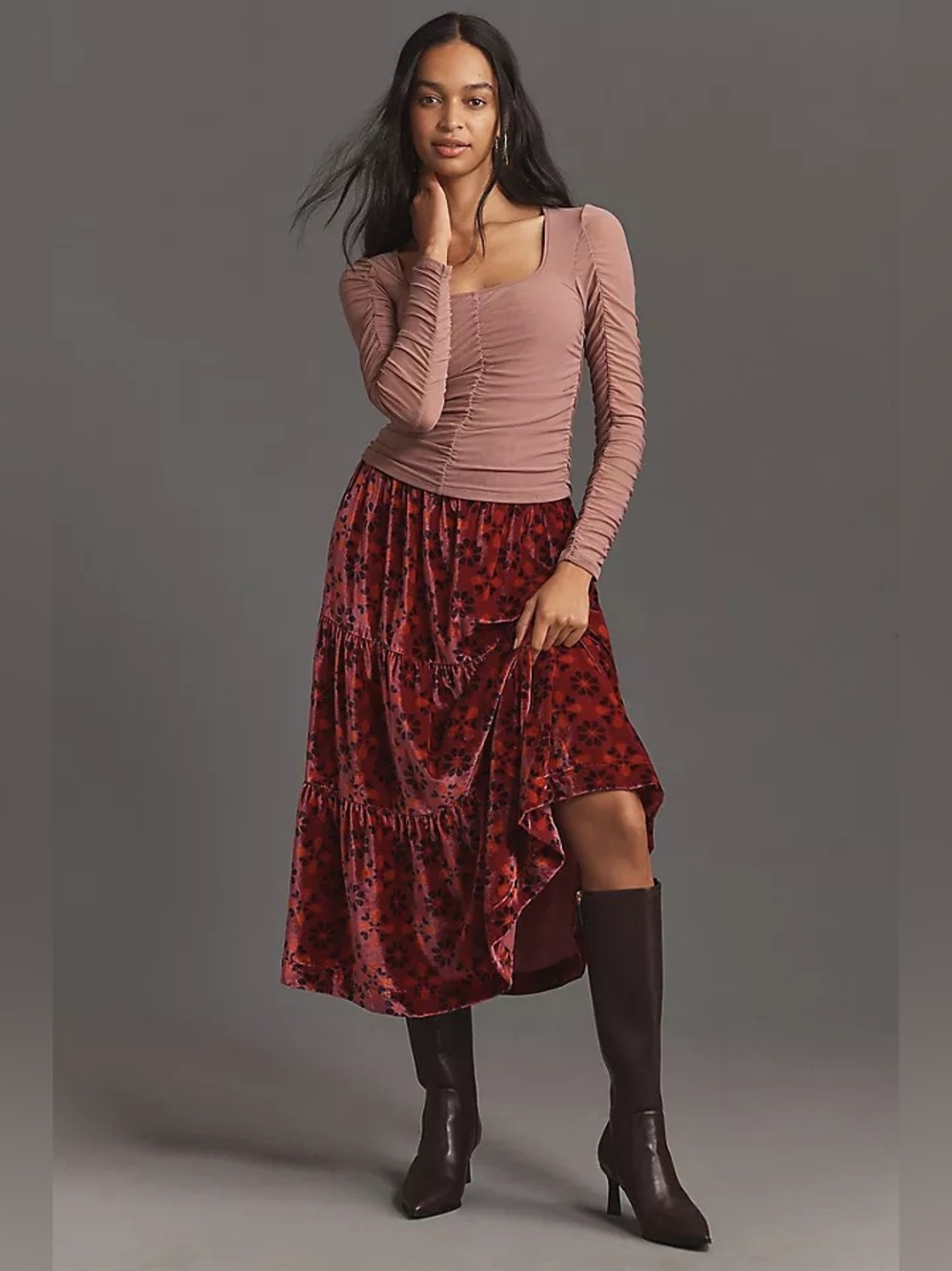 Anthropologie the somerset maxi skirt Nina pace velvet edition size small